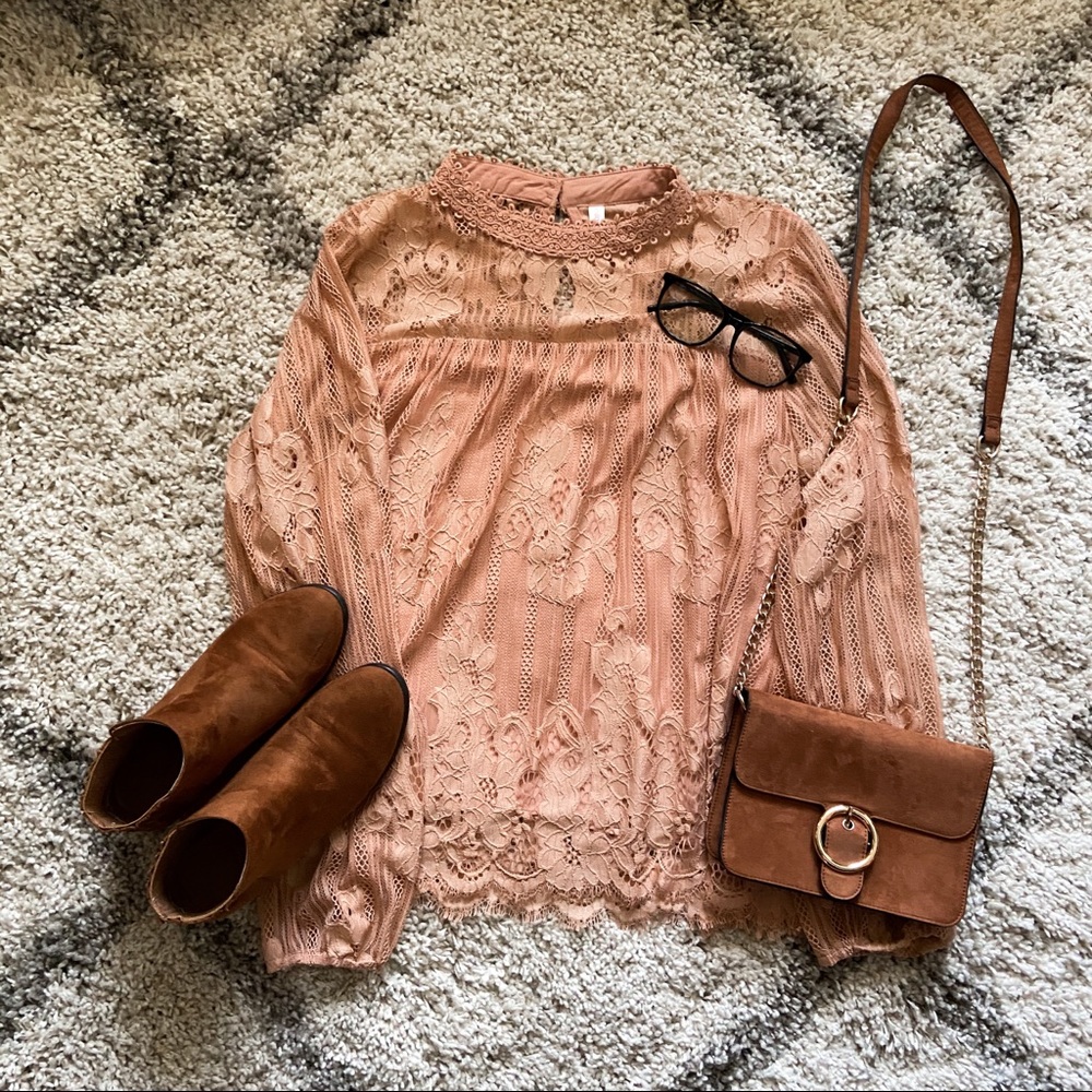 Pink/peach, lace, high neck blouse from Target!